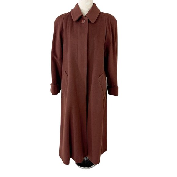Evan Picone Brown Wool Long Trench Coat & Scarf Size 8 Vintage 1980s Made in USA - Picture 5 of 12